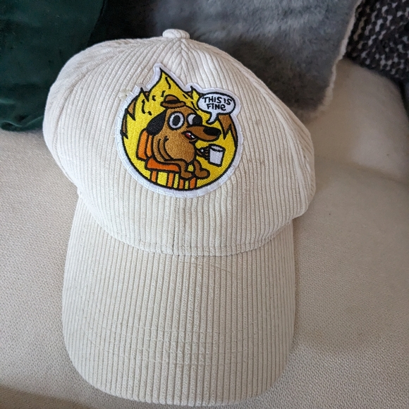 Other - Handmade Hat, "This is Fine" beige corduroy, unisex $20